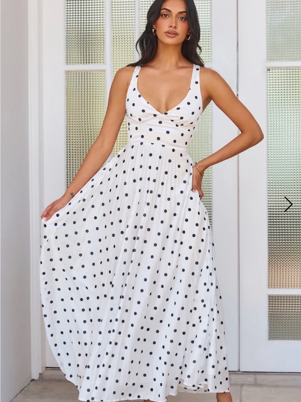 Hello Molly White Maxi Dress with Black Polka Dots